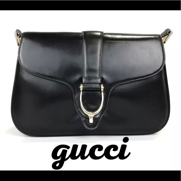 Gucci Bags Gucci Vintage Black Leather Spur Box Shoulder Bag